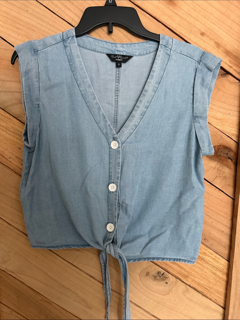 Velvet Heart Light Blue Tie-Front V-Neck Crop Top